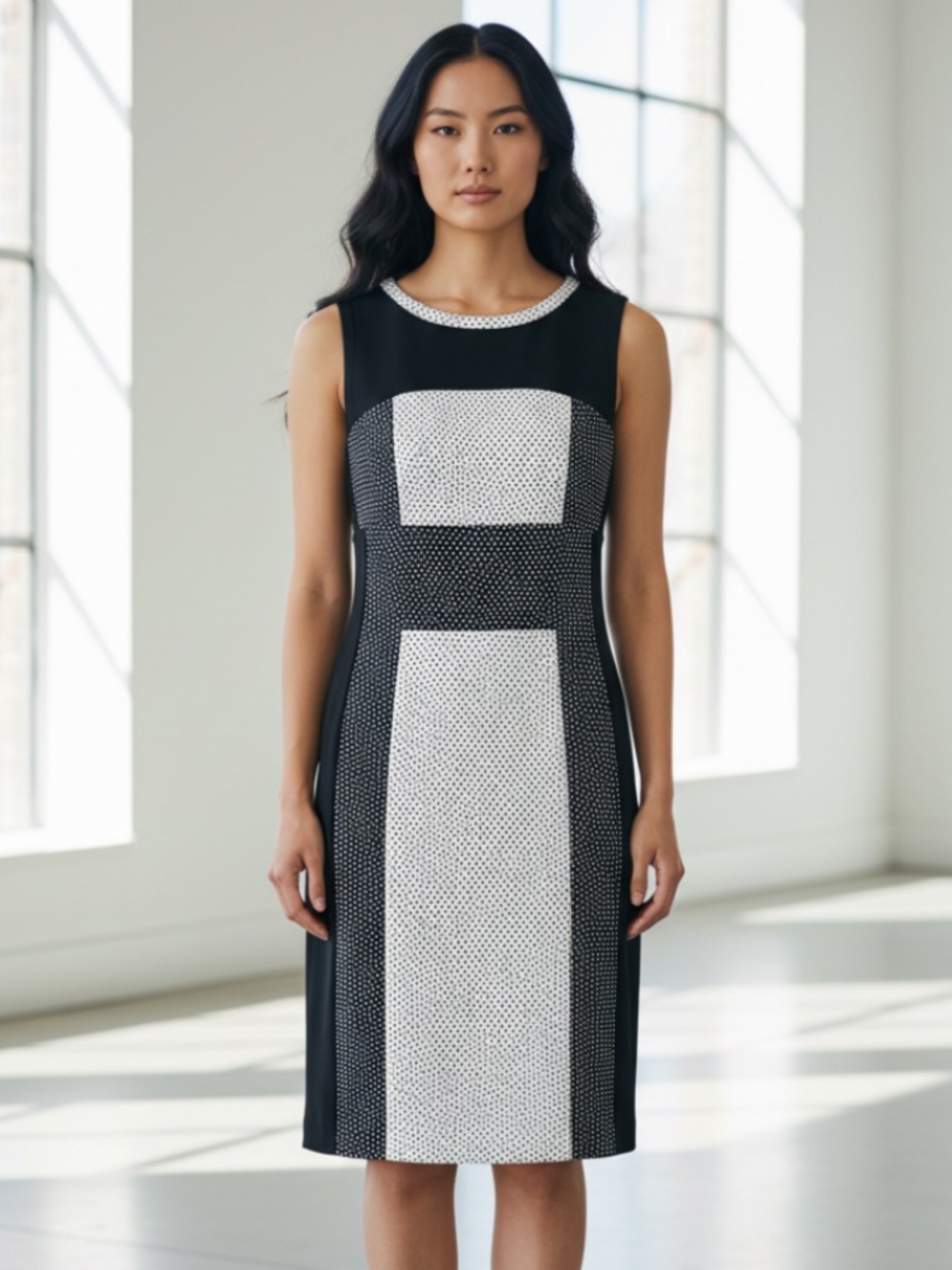 Yoana Baraschi Anthropologie Sheath Dress Sz 4 Small Black Colorblock Polka Dot